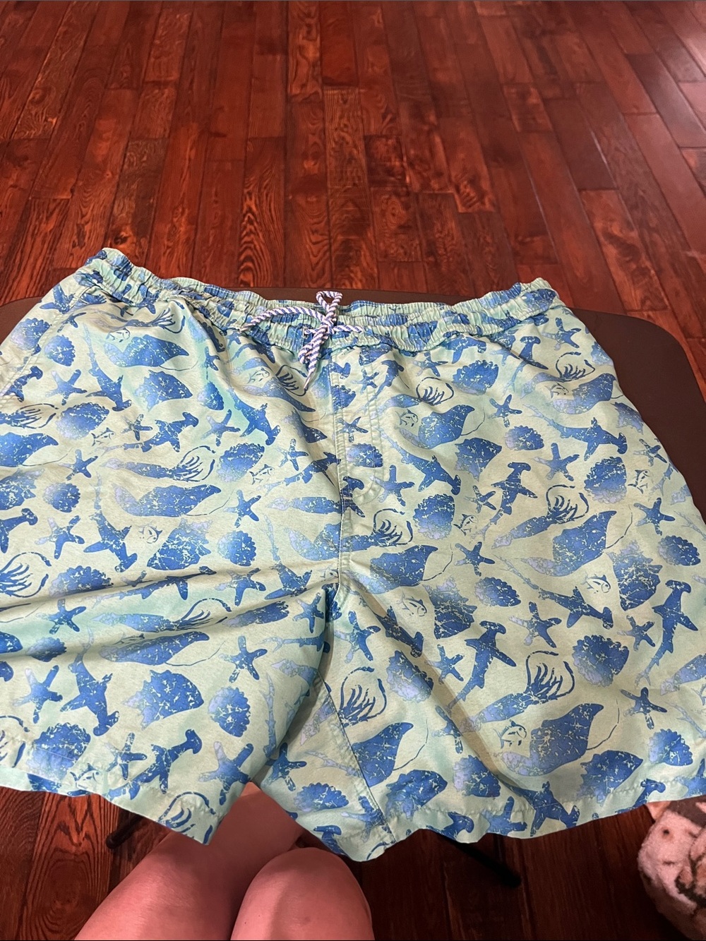 Southern Tide Light Blue & Navy Sea Life Swim Trunks